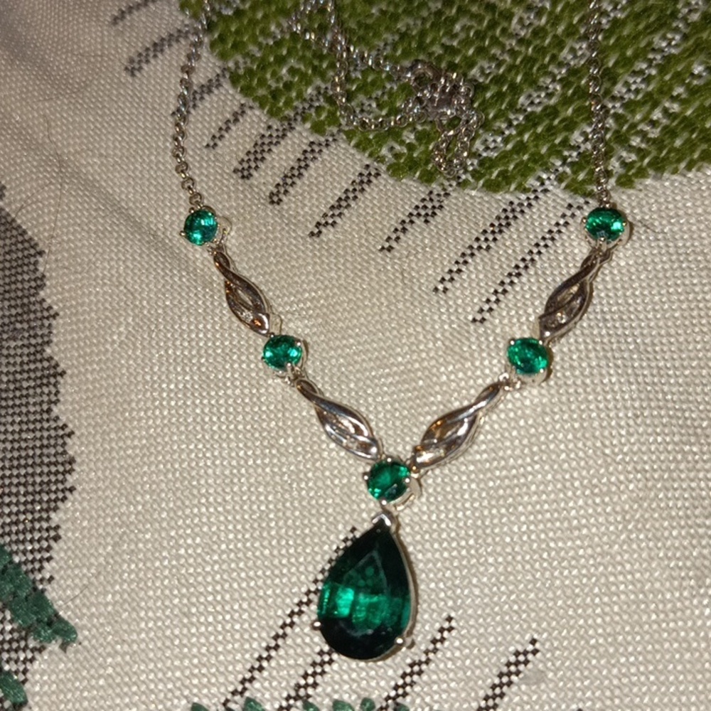 Sterling Silver Lab Created Emerald Necklace